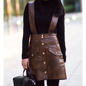 Zara Faux Leather High-Waist Overalls Mini Skirt